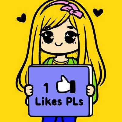 girl holding a sign saying 10 likes pls