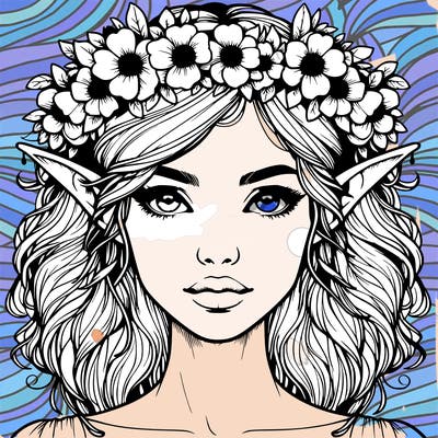 realistic female elf with flower crown