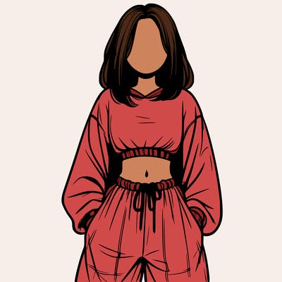 realistic girl faceless with baggy pants and a crop top