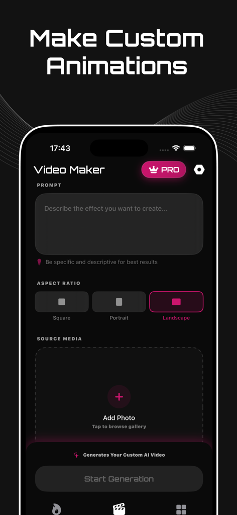 AI Video Generator Hot : Vinu - Interfaz de la aplicación generadora de vídeo IA Vinu para crear animaciones personalizadas a partir de fotos