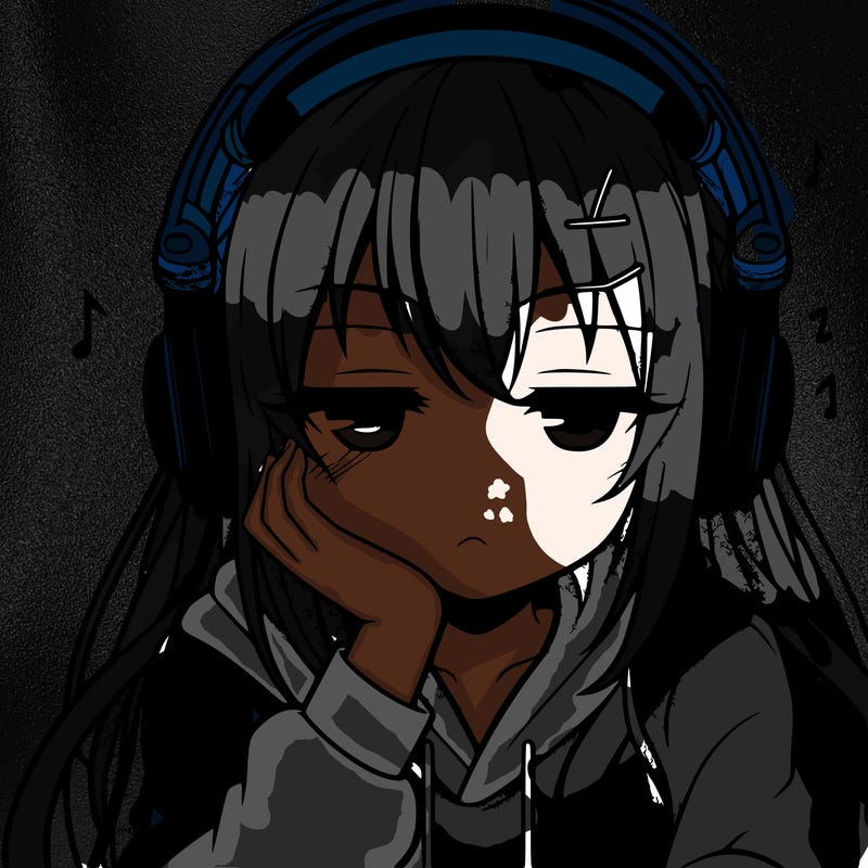 tired anime girl with head phones