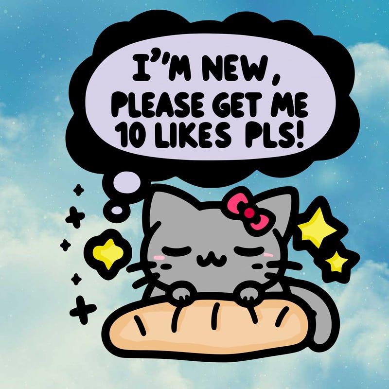 kitty taking a nap dream talking and saying "i'm new, please get me at least 10 likes pls!!"