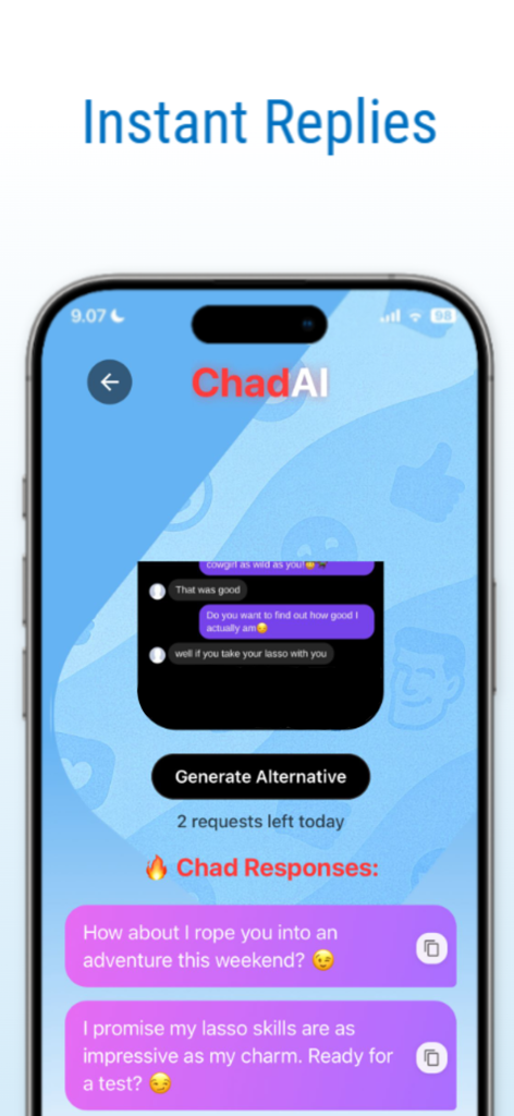 Chad.AI - Chad AI app interface showing instant AI generated chat responses