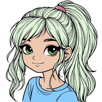 realistic girl with ponytail