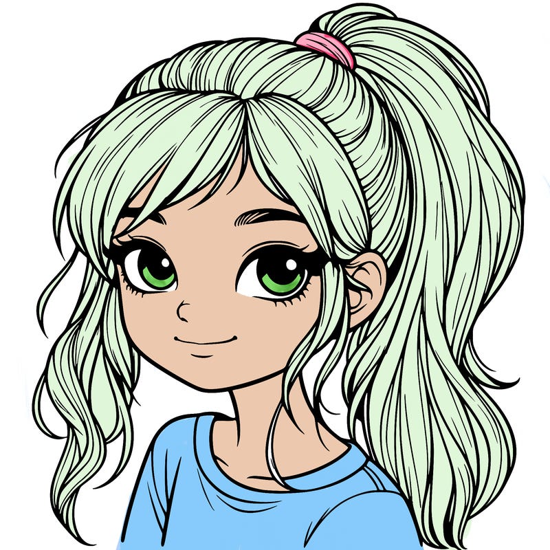 realistic girl with ponytail