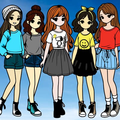 a group of five girls