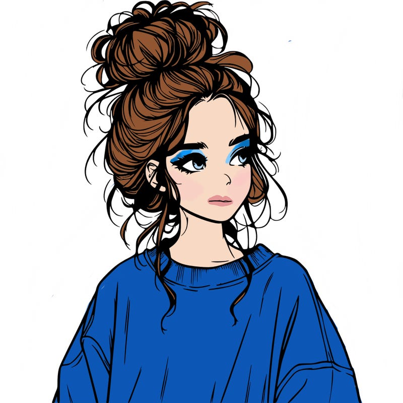 realistic girl with messy bun and oversized clothing