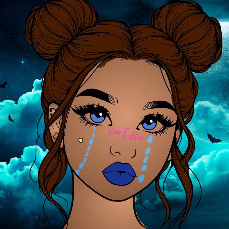 realistic girl with two buns on her hair and lips