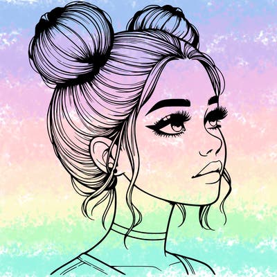 realistic girl with buns on the top of her head