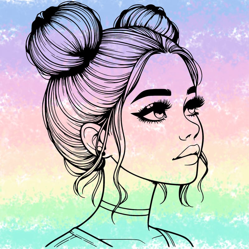 realistic girl with buns on the top of her head