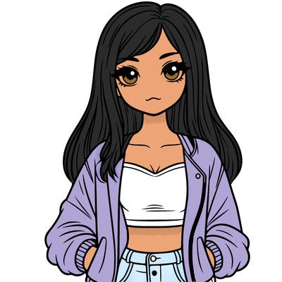 girl with long hair a crop top and a jacket