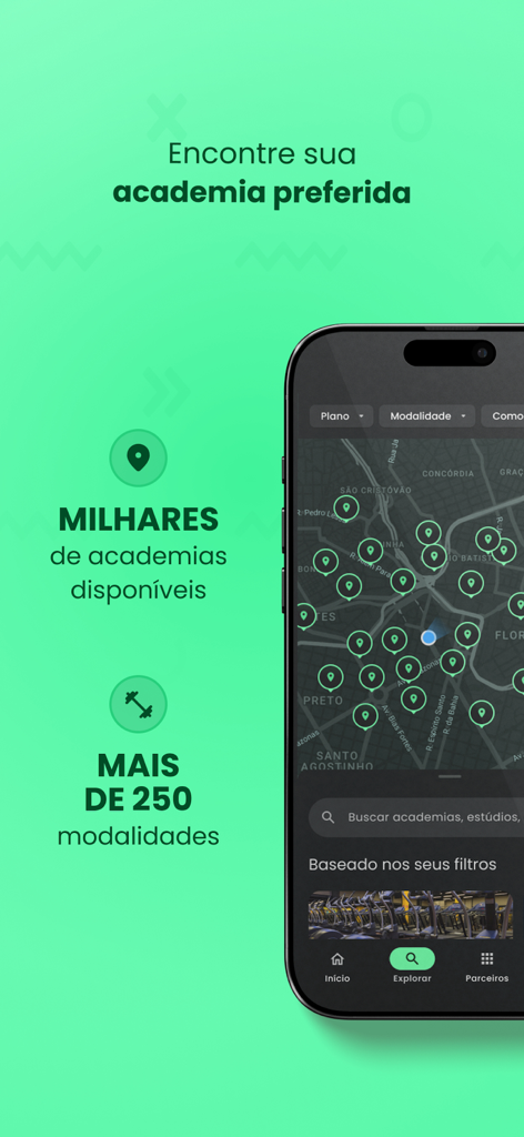 TotalPass - TotalPass app screen showing a map with thousands of gym locations and fitness modalities