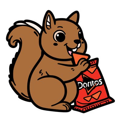 squirrel eating a bag of doritos