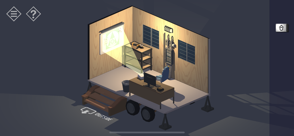 Pièce de puzzle isométrique 3D avec un projecteur et un bureau dans Tiny Room Story Town Mystery