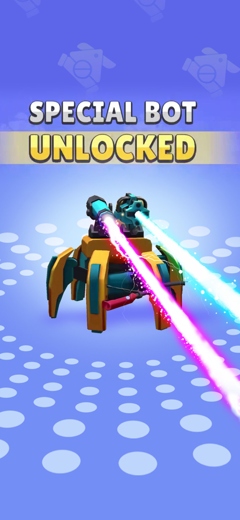 Pocket Bots: Battle Robots - 포켓봇에서 잠금 해제된 거미와 같은 특수 배틀 로봇이 강력한 이중 레이저 빔을 발사합니다.