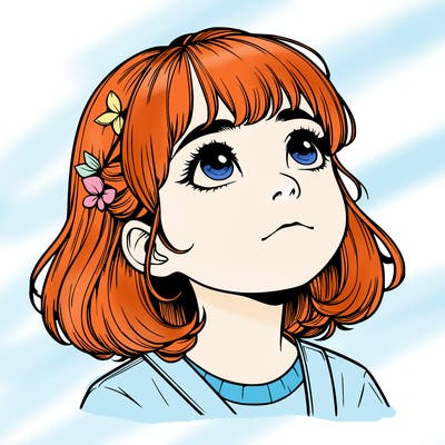 realistic girl looking up