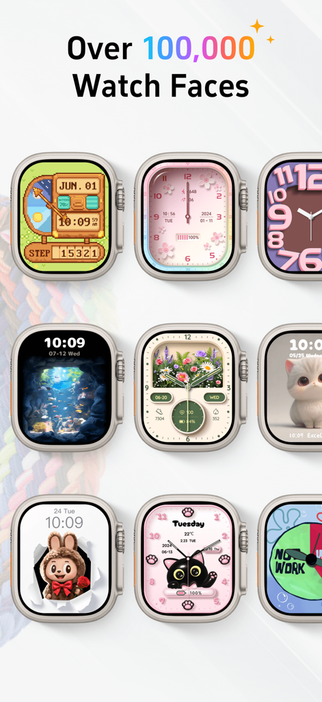 花柄のピクセルアートや漫画のデザインを含む、美的でかわいいApple Watchフェイスのコレクション