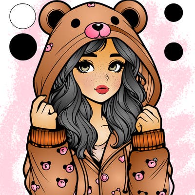 realistic girl in a animal pjs hoodie