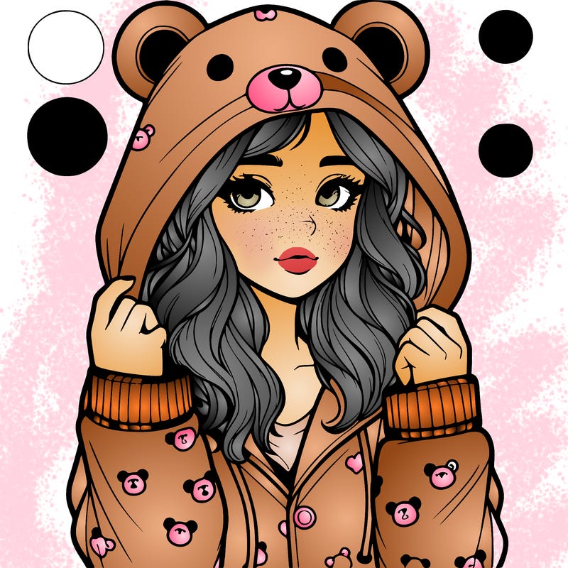 realistic girl in a animal pjs hoodie