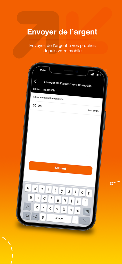 Orange Money Maroc app interface for sending money transfers from a mobile device