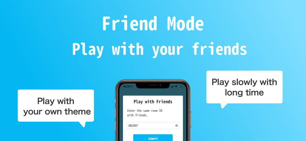 DrawTogether! - Enjoy Drawing - A screenshot of DrawTogether app showing Friend Mode where users can enter a Room ID to draw with friends using custom themes