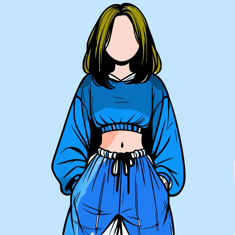 realistic girl faceless with baggy pants and a crop top