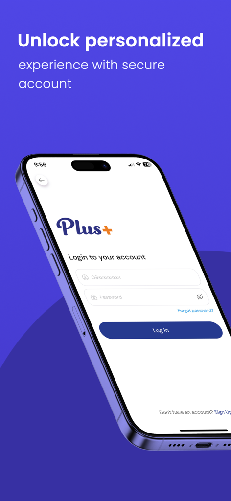 Mobile login screen for the PLUS plus employee benefit app featuring secure account access.