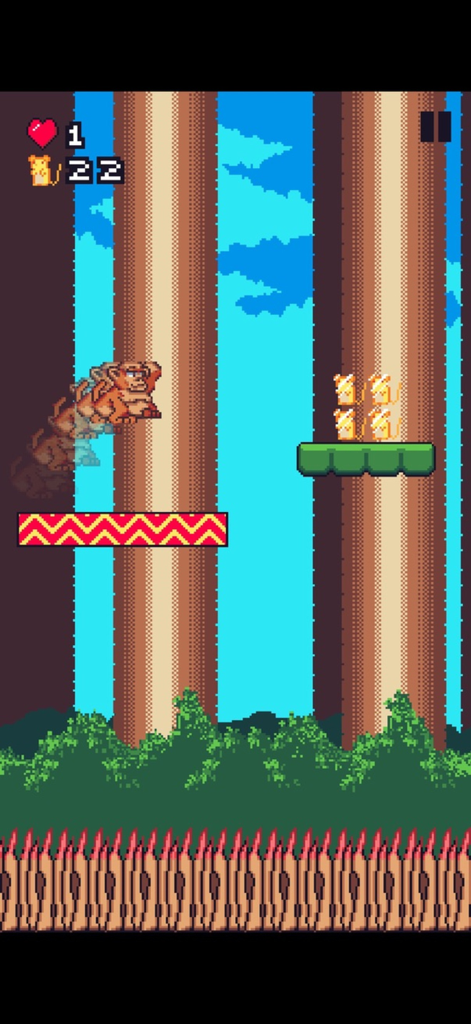 Macaco Jumper - Pixel art monkey jumping between platforms in a forest level