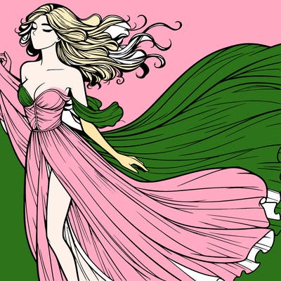 realistic woman in dress flowing the the wind