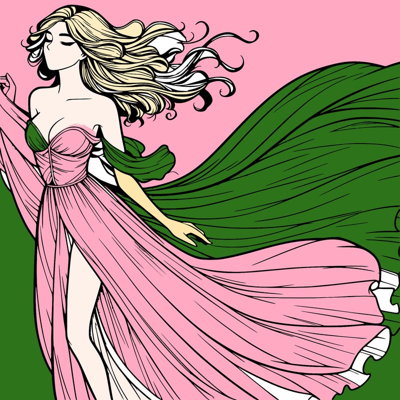 realistic woman in dress flowing the the wind