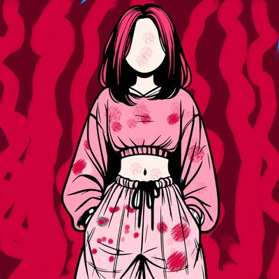 realistic girl faceless with baggy pants and a crop top