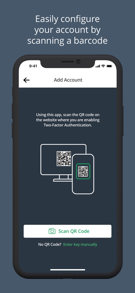 ID.me Authenticator setup screen for scanning a QR code to enable two-factor authentication on a mobile device.