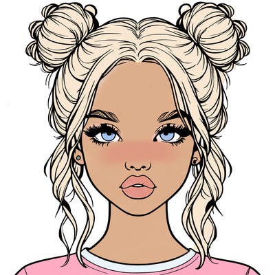 realistic girl with two buns in hair and lips
