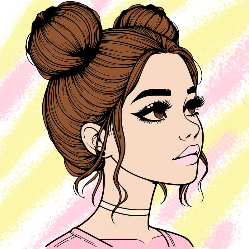 realistic girl with buns on the top of her head