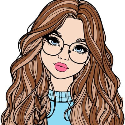 girl with long hair and freckles and glasses realistic