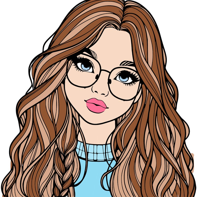 girl with long hair and freckles and glasses realistic