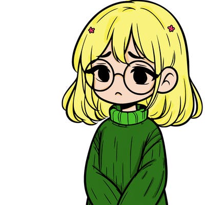 sad girl with glasses in a sweater
