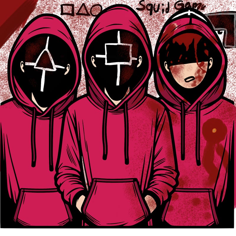 3 faceless people in  hoodies