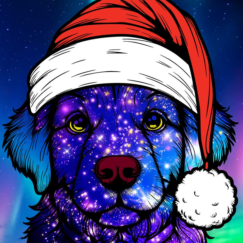 realistic dog with a christmas hat