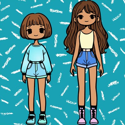 short girl with short hair and tall girl with long hair