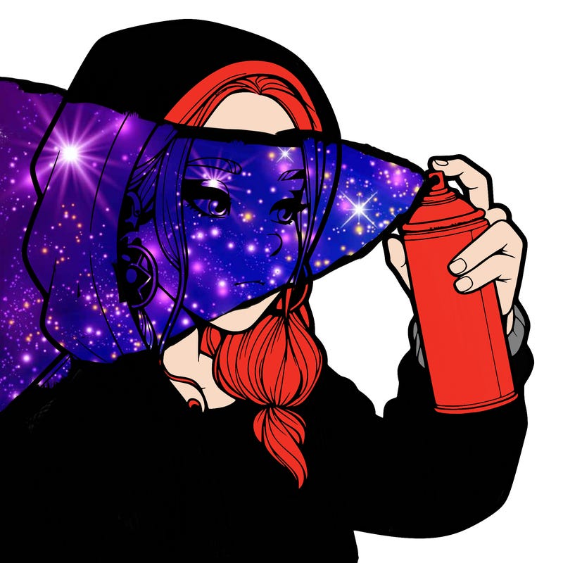 a realistic girl, spray painting