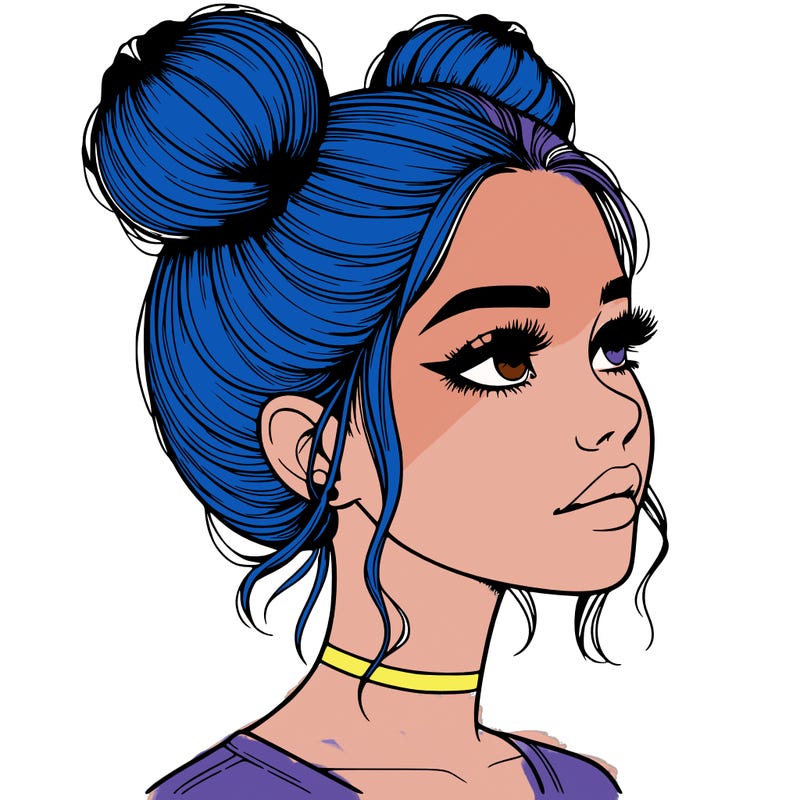 realistic girl with buns on the top of her head