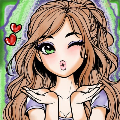 realistic girl winking and blowing a kiss while making heart hands