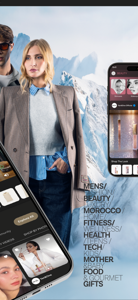 A collage showing the WASAL social shopping app interface with diverse lifestyle categories and a shoppable video feed.