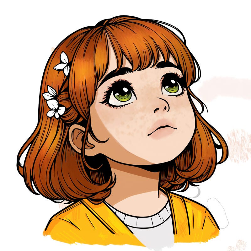 realistic girl looking up