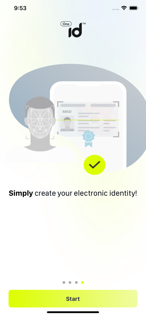 OneID - Onboarding screen for OneID showing biometric face scan and identity document verification