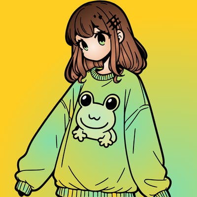 girl wearing frogging sweatshirt