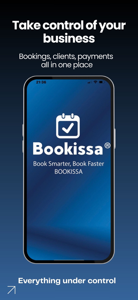Bookissa - Bookissa mobile app interface showing business management tools for beauty professionals