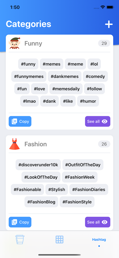 InstaStory: Featured Templates - Hashtags de tendencia categorizados para publicaciones en redes sociales en la aplicación InstaStory