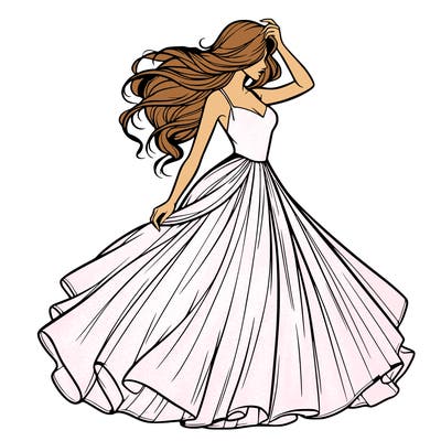 realistic woman with dress flowing in the wind